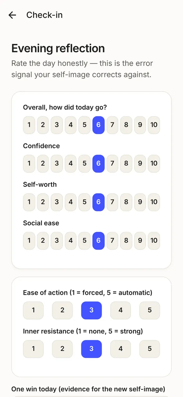 Evening check-in with ratings
